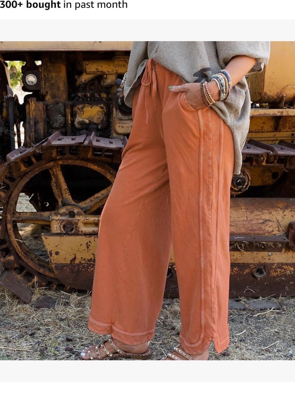 Relaxed Wide-Leg Drawstring Pants - Rust Orange